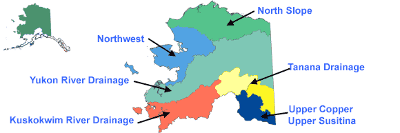 Alaska state map showing Regulatory Areas in the Interior