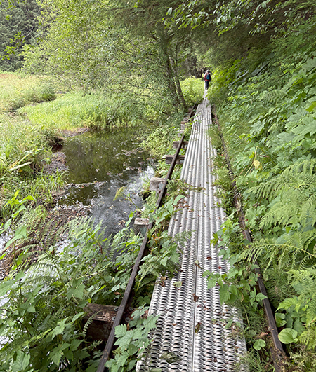 New section of tram boardwalk and track