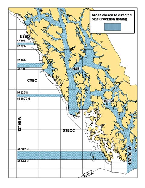 Directed black rockfish closure areas map