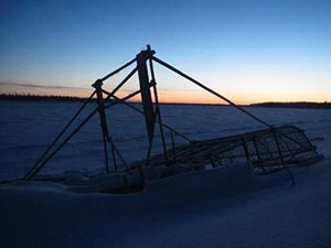 Fishwheel downstream from Beaver, AK at sunset.