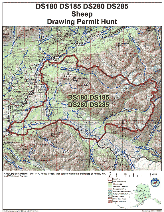 Map of sheep hunt number ds180