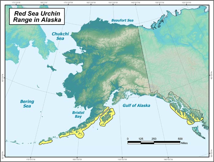 Red Sea Urchin Range Map, Alaska Department of Fish and Game